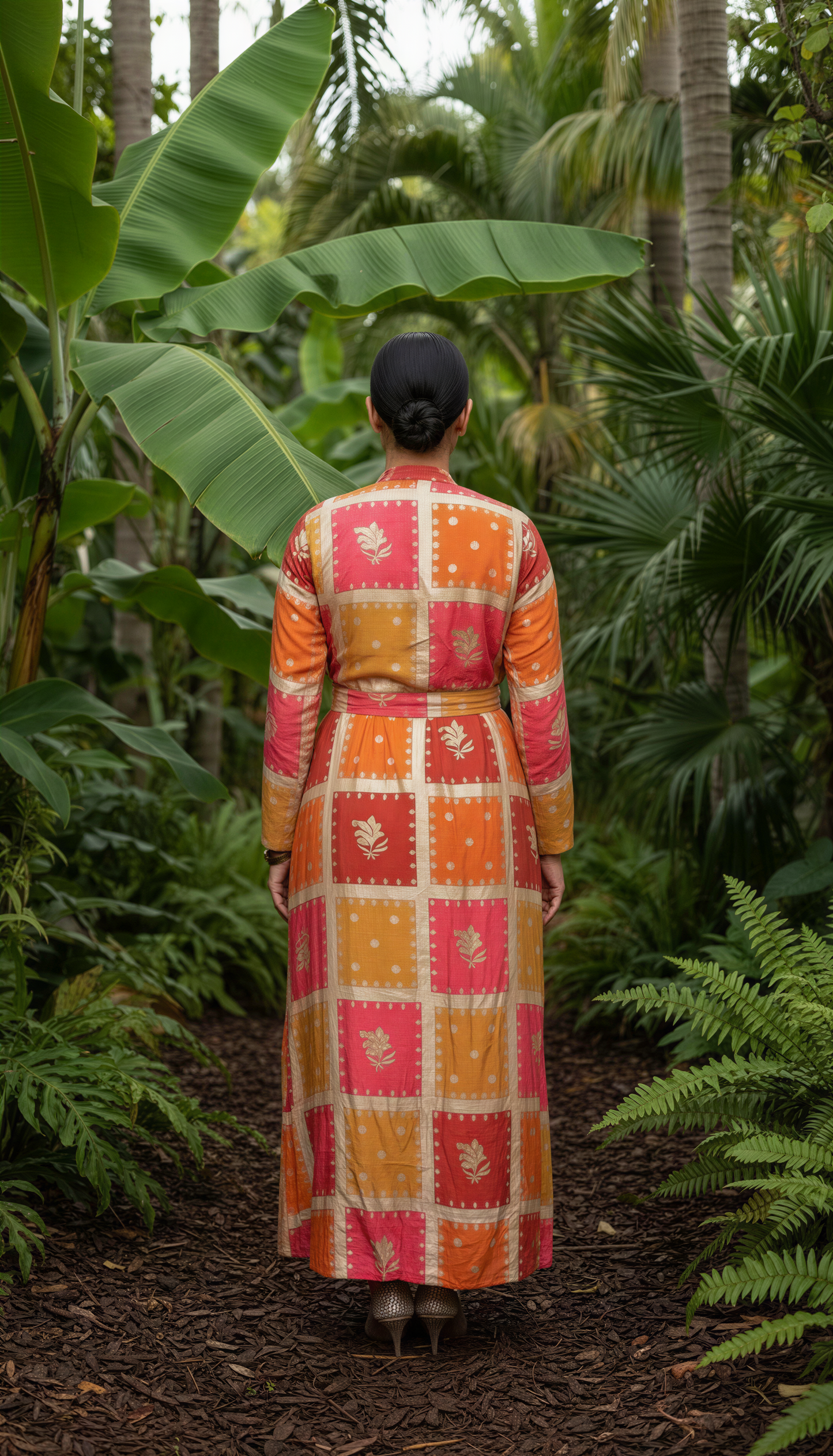 MUSTARD COWL DRESS WITH GOLDEN EMBEDDED JACKET