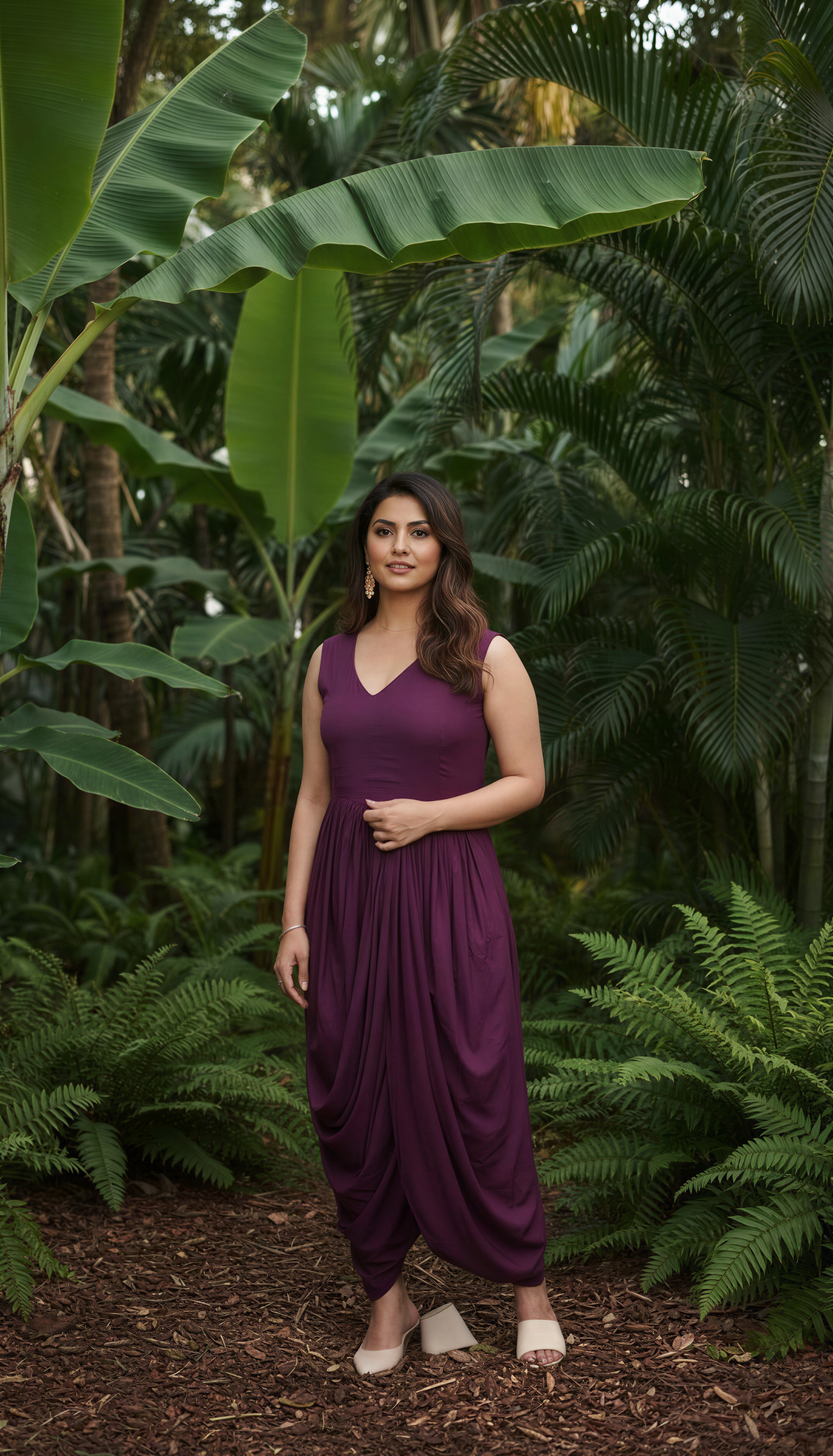 WINE COWL DRESS WITH GOLD EMBODDED JACKET