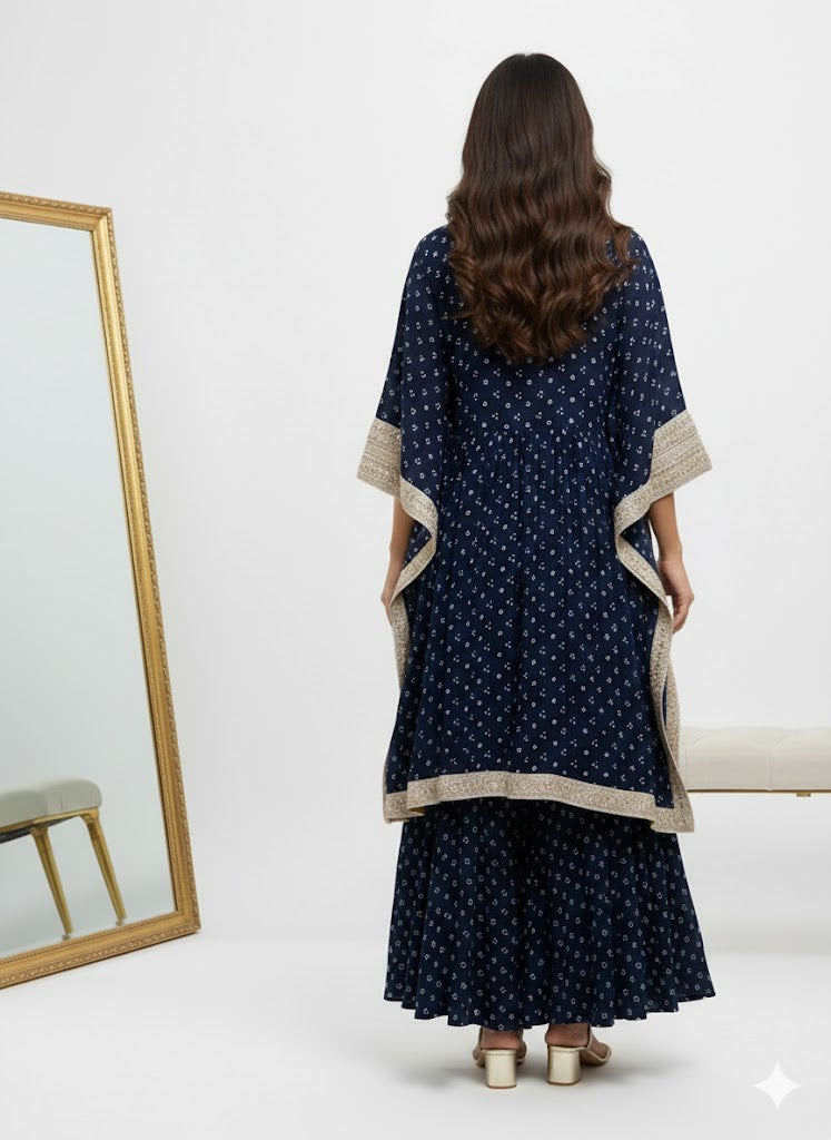 Midnight Noor Kaftan Kurta Set with Flared Skirt Palazzo
