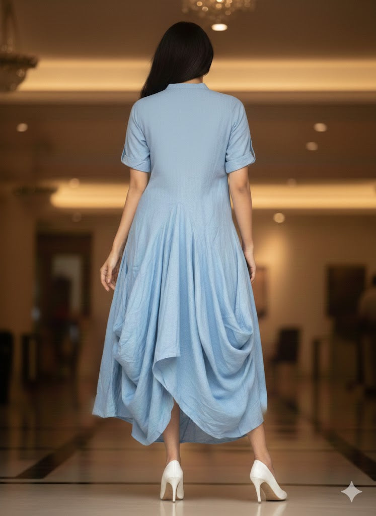 BLUE COWL FLOW MIDI DRESS