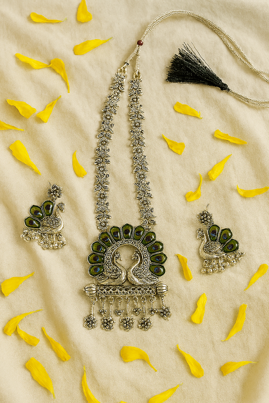 Peacock Oxidised Necklace Set