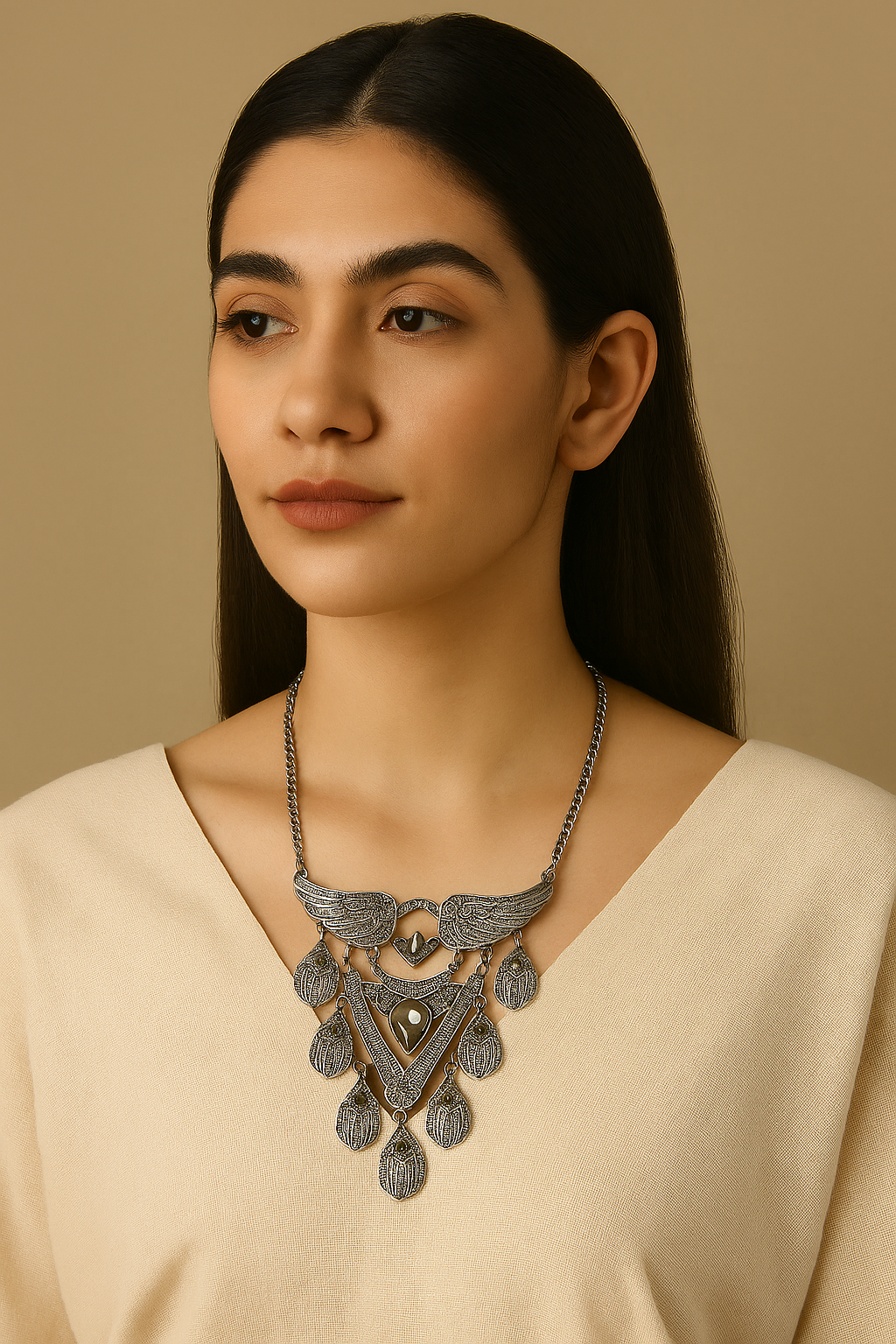 Antique Oxidised Layered bird Motif Necklace