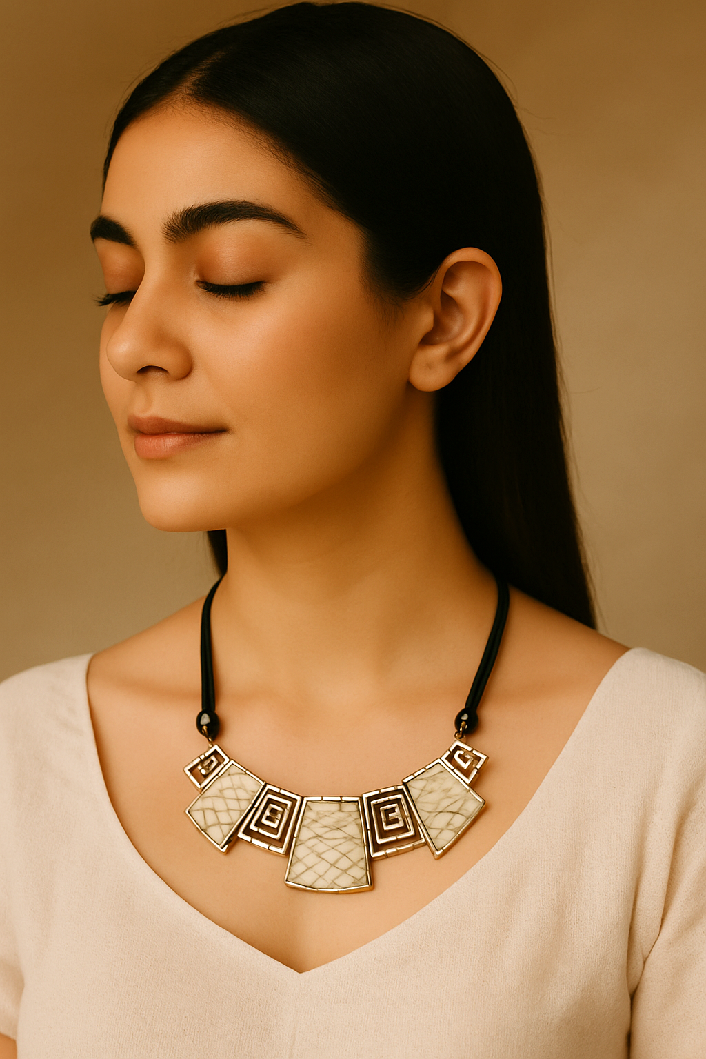 White Mosaic Tribal Necklace