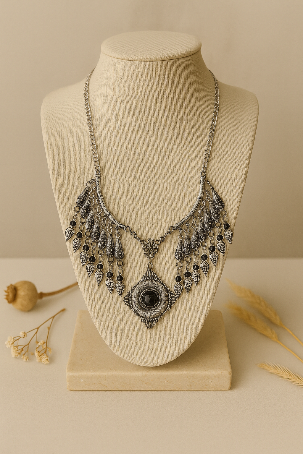 Black Teardrop Oxidised Choker Necklace