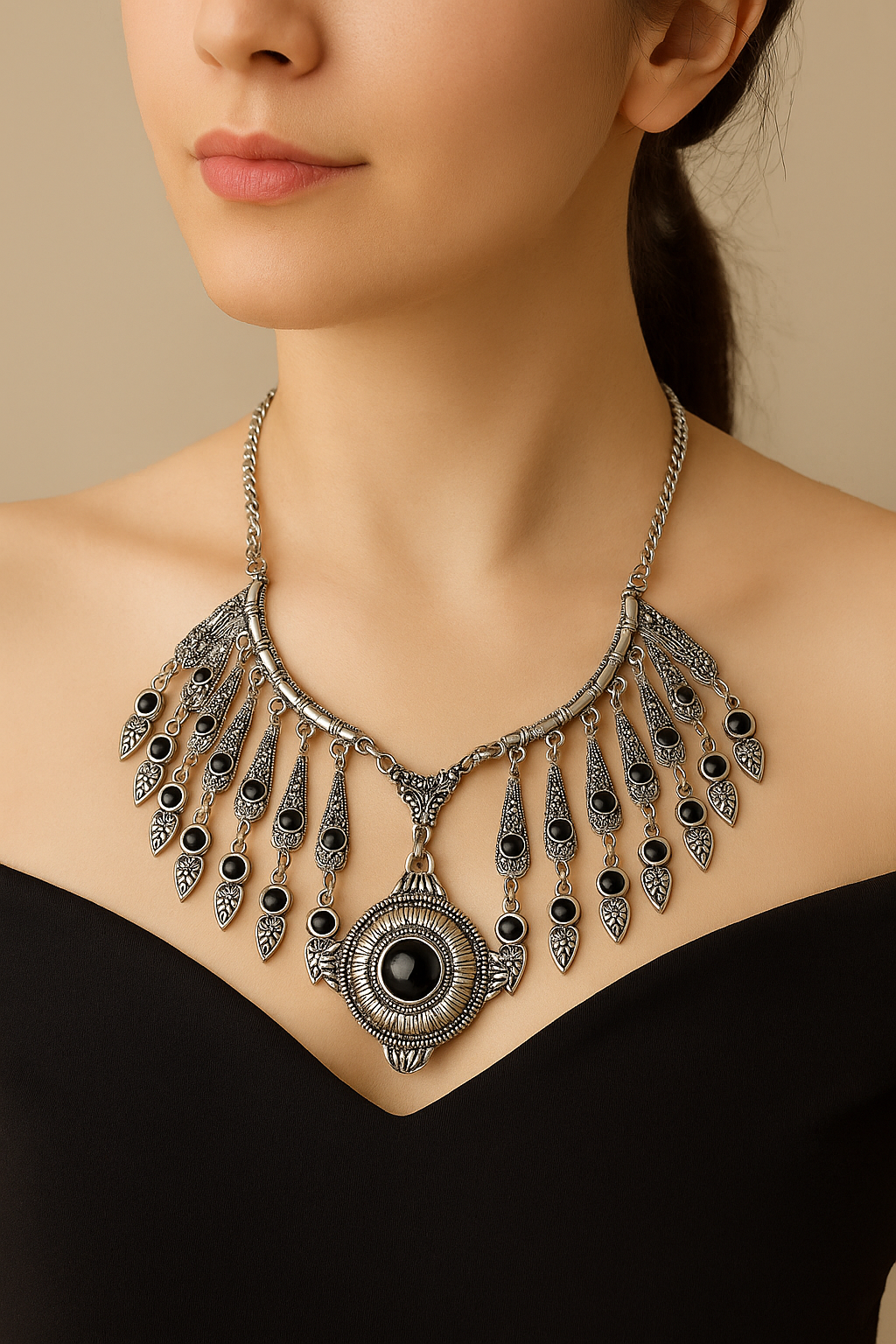 Black Teardrop Oxidised Choker Necklace