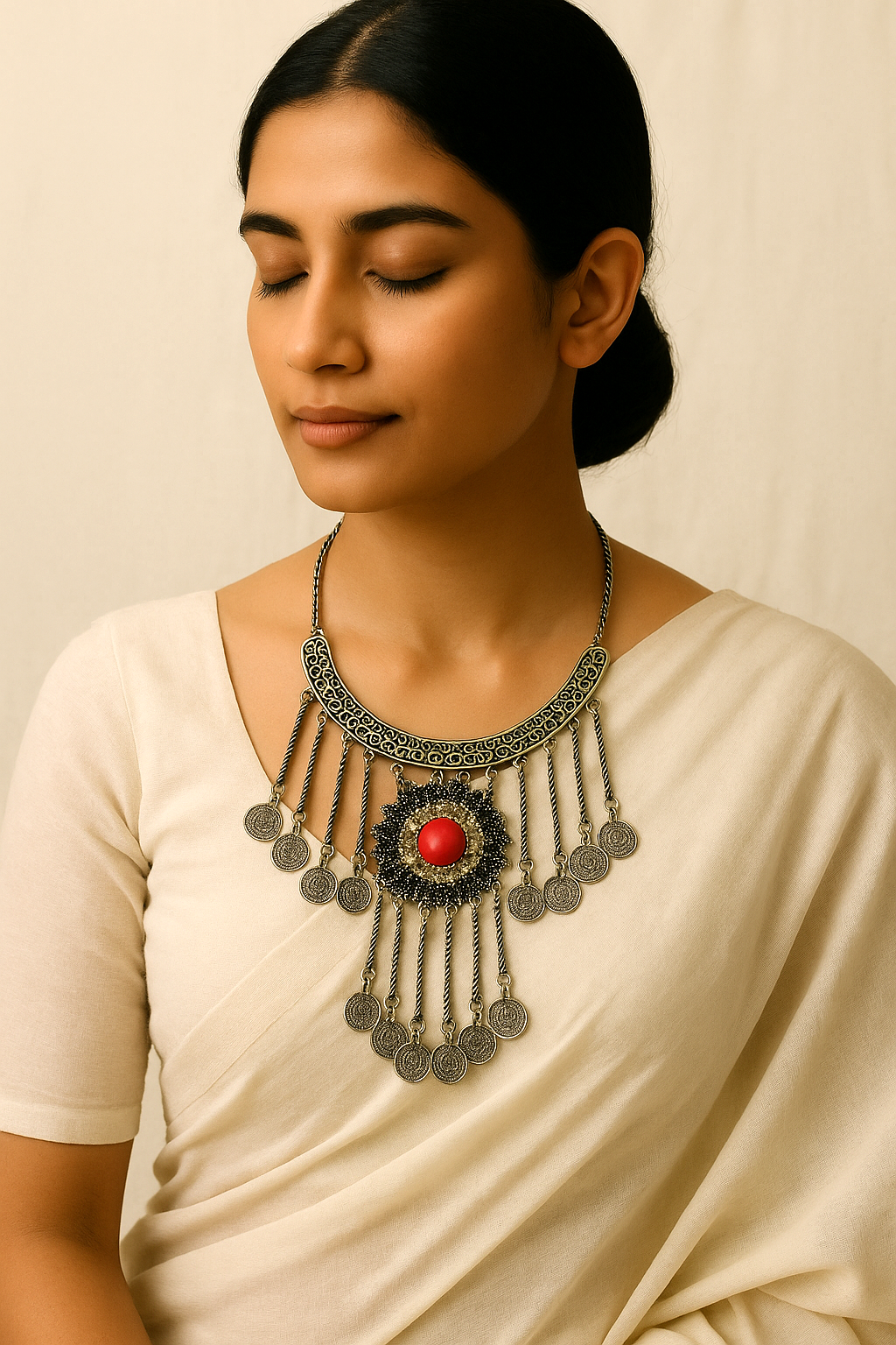 Heritage Red Stone Oxidised Statement Necklace