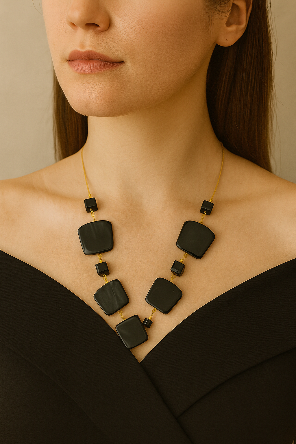 Matte Black Geometric Statement Necklace