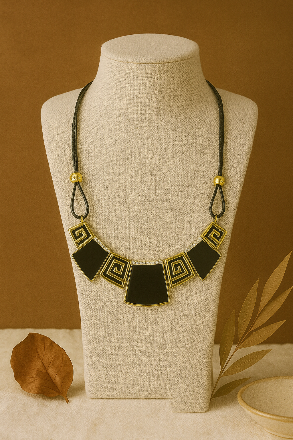 Boho Chic Black Thread and Square Motif Necklace