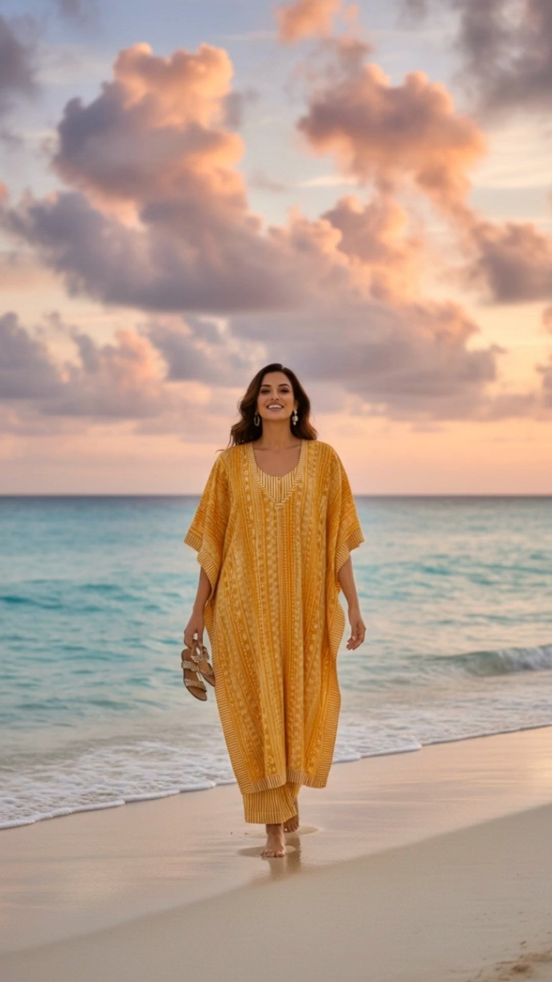 Mustard Long Kaftan Set with Crop Top & Palazzo