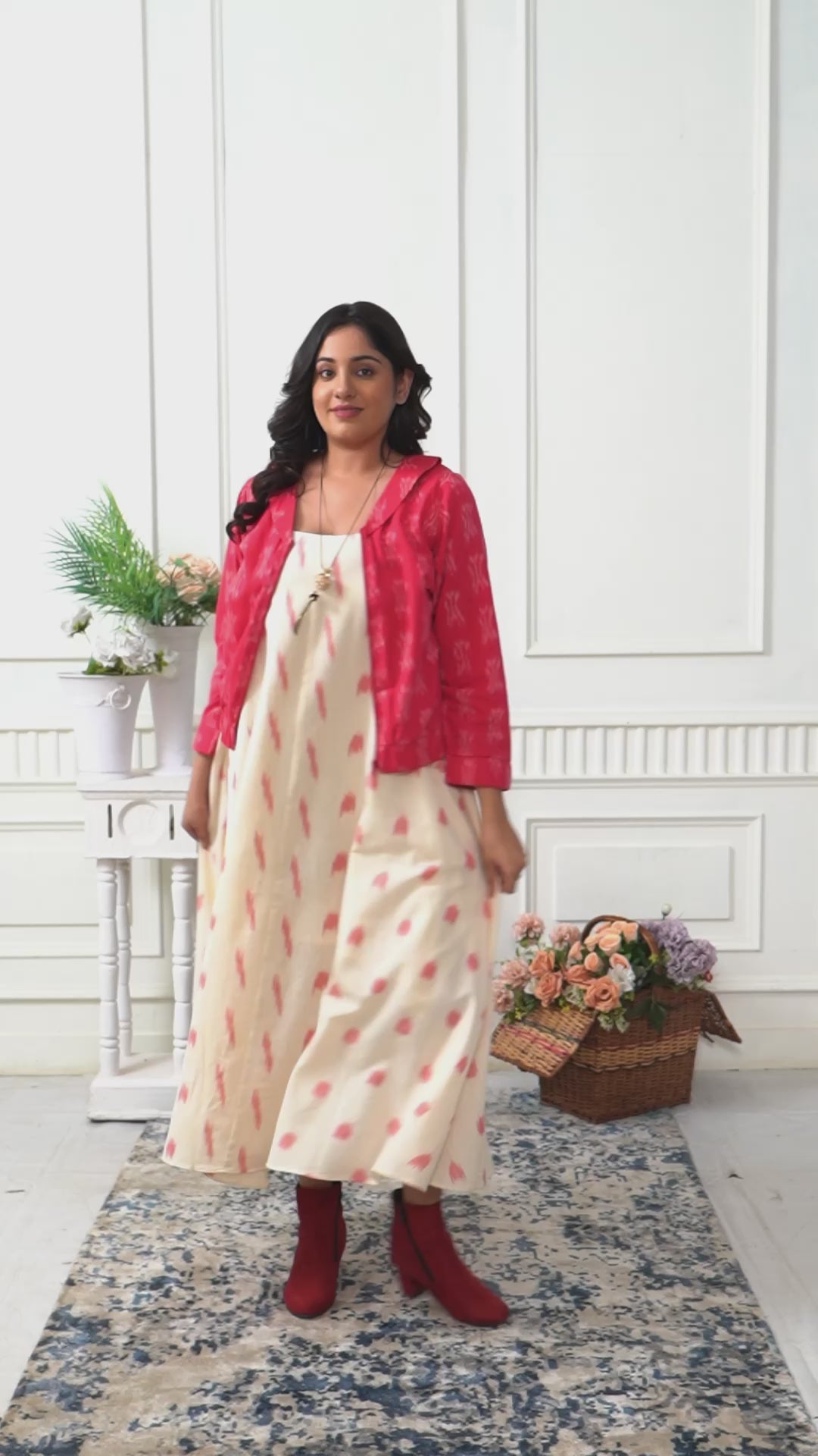 BLUSH IKAT JACKET WITH LOOSE DRESS