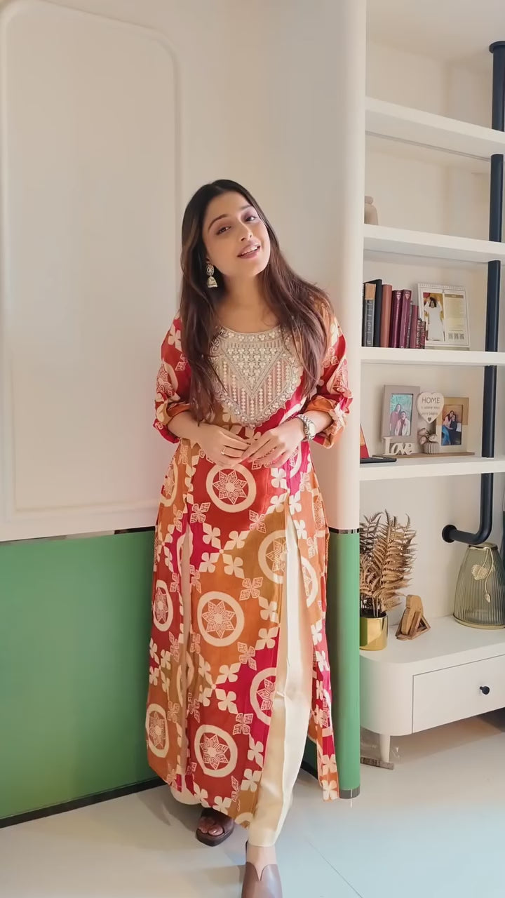 ORANGE GOTTA PATTI TOKE WITH AMARA PATCHWORK PRINT KURTA SET