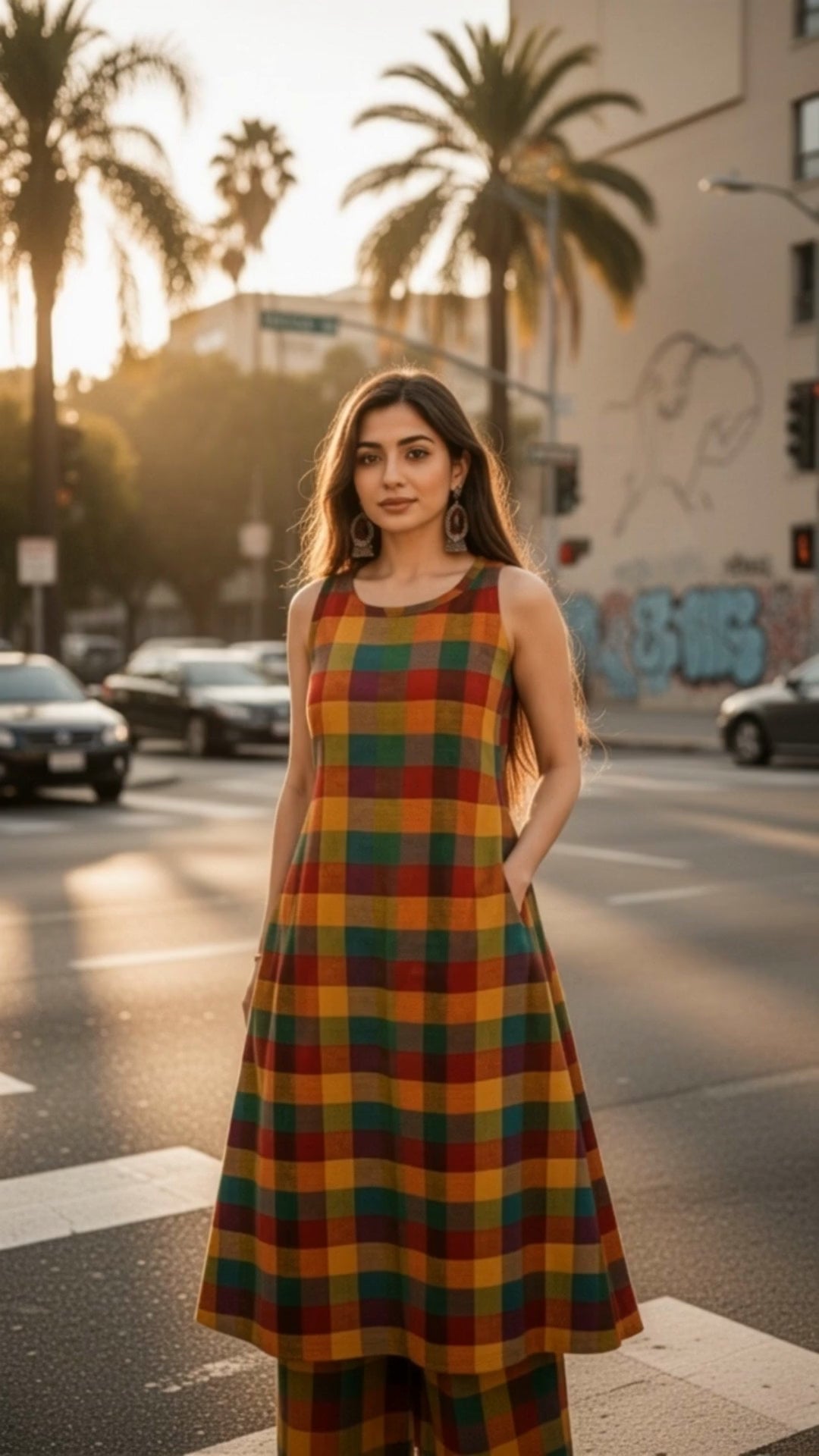 MADRAS CHECKERED HALTER NECK KURTA SET