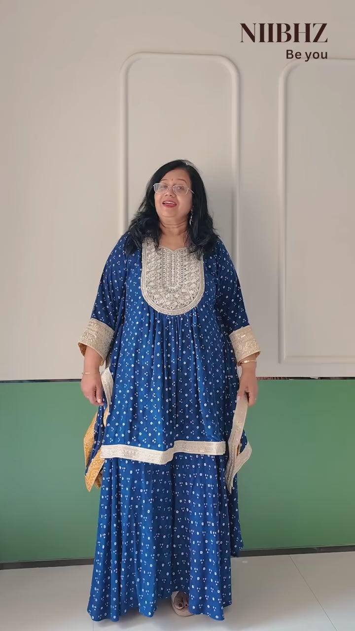 Midnight Noor Kaftan Kurta Set with Flared Skirt Palazzo