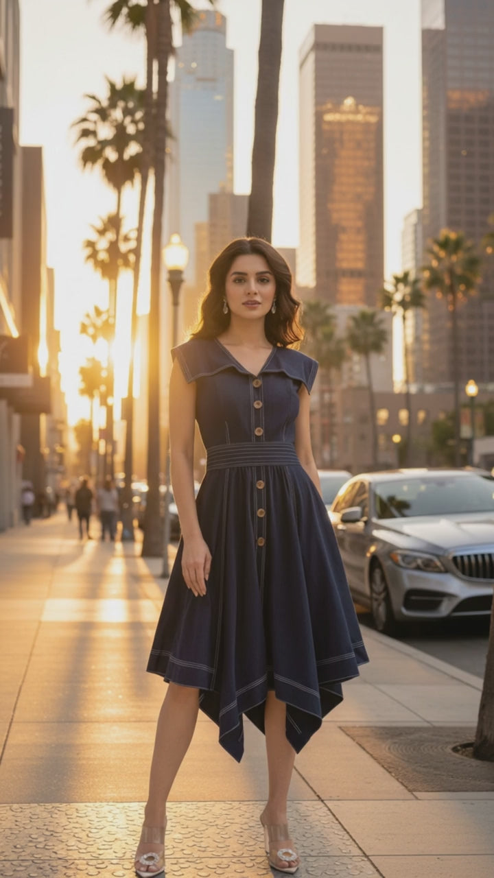 BLUE ZIG ZAG HANDKERCHIEF DRESS