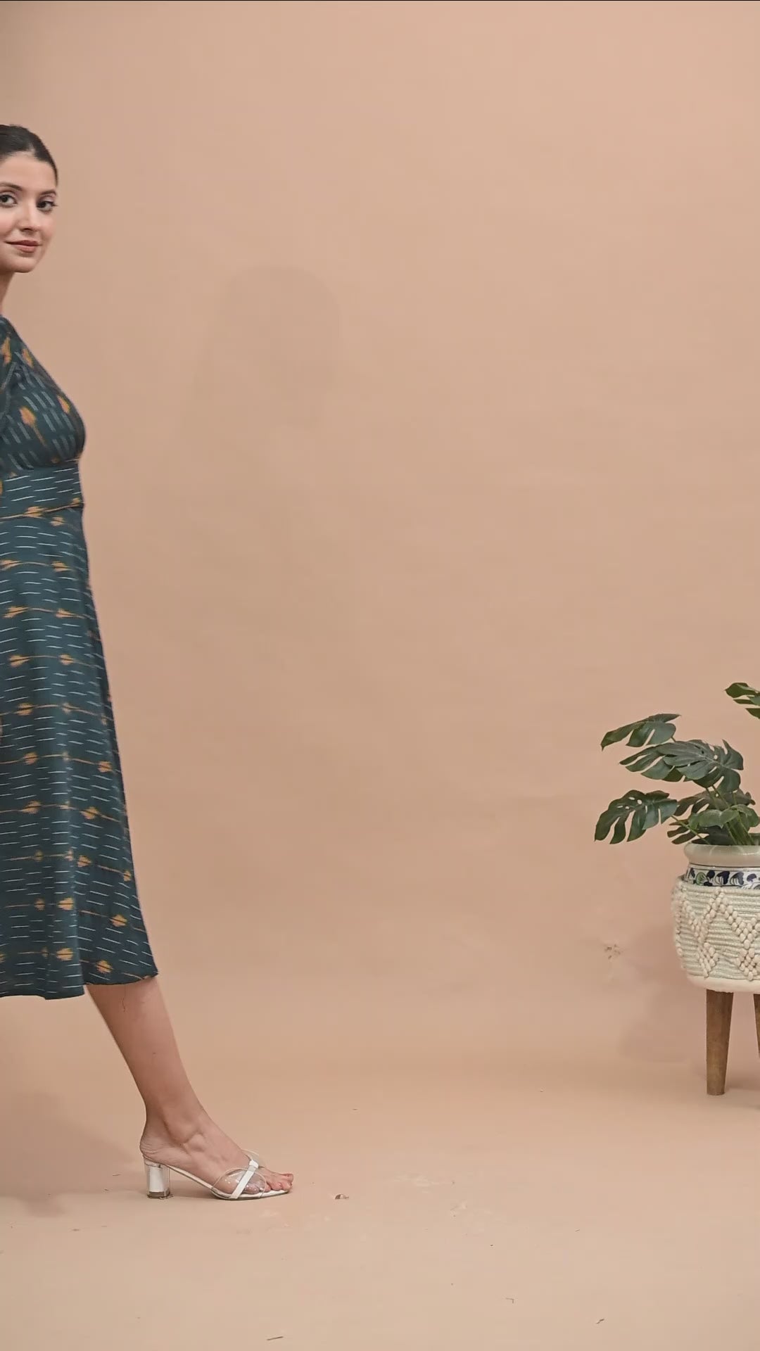 HIGH WAIST BELTED IKAT DRESS