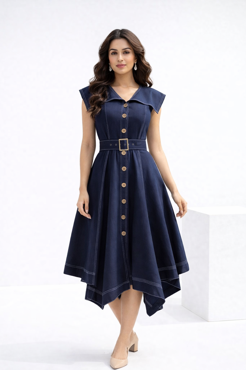 BLUE ZIG ZAG HANDKERCHIEF DRESS